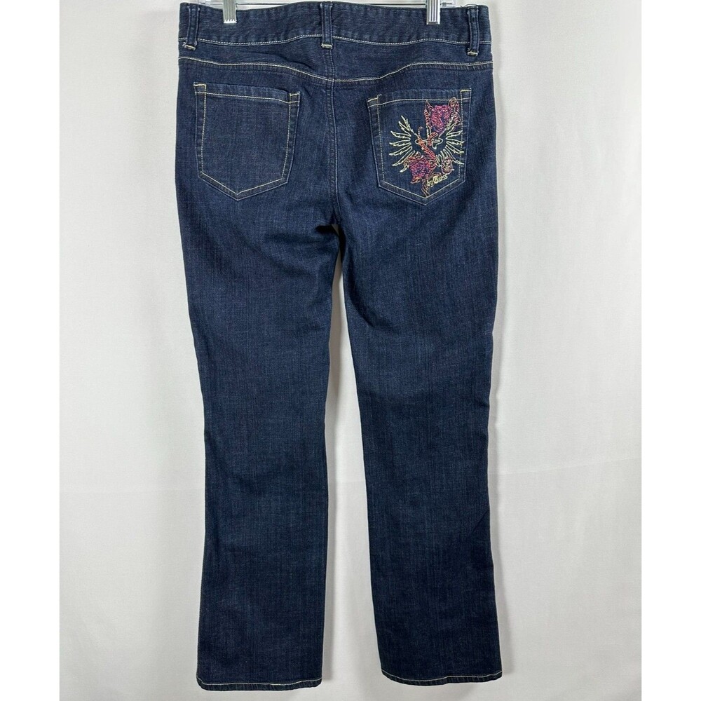 G by GUESS Women's Naomi Low Bootcut Jeans Size 32 Embroidered Dark Wash Y2K